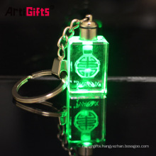 Custom lucky laser engraving glass bottle photo crystal led light keychain with charms